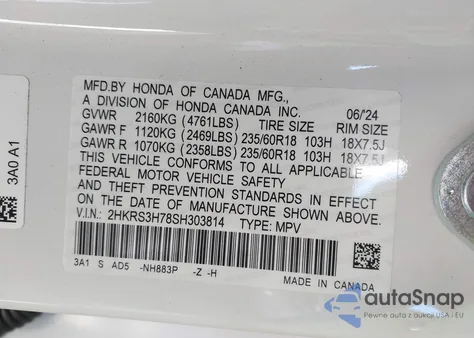 2025 Honda Cr-V Ex-L 2Wd из США, поврежденный, VIN 2HKRS3H78SH303814